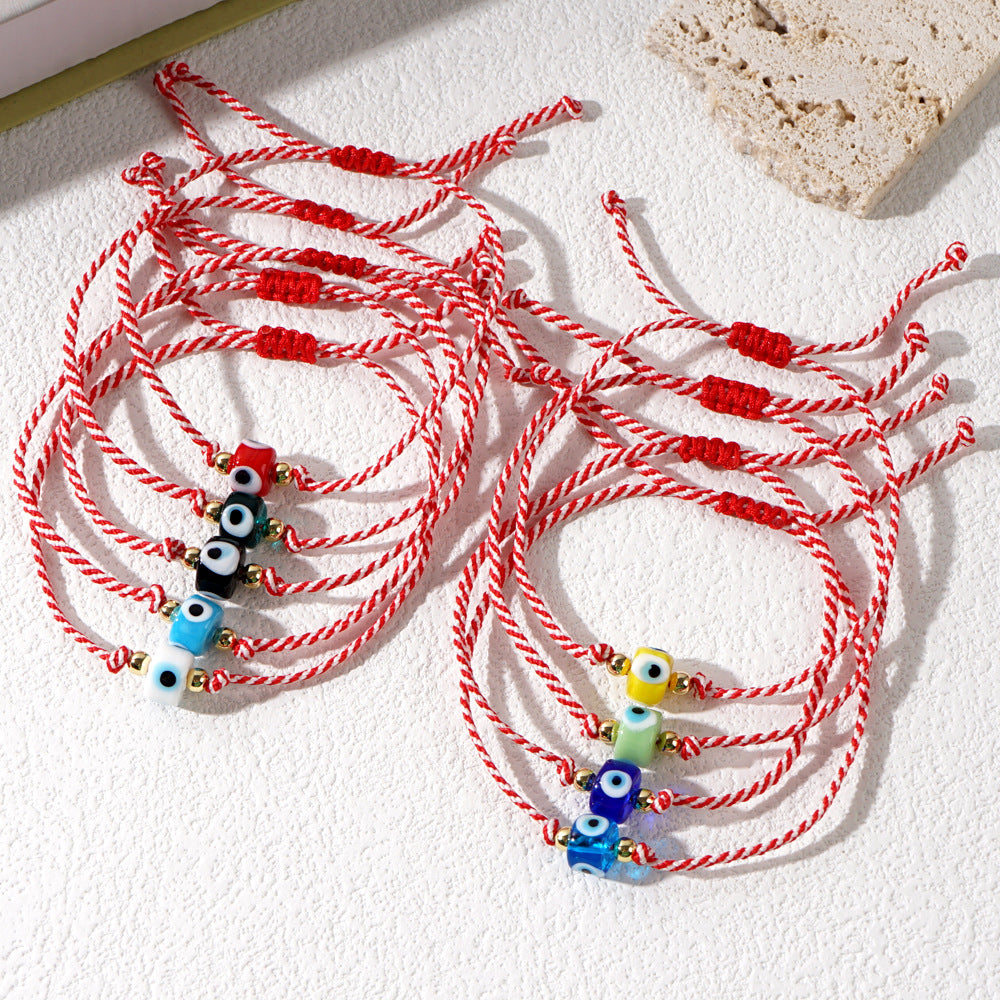 Women's & Men's Glass Devil's Eye Woven Hand Strap Adjustable Red Rope Bracelet