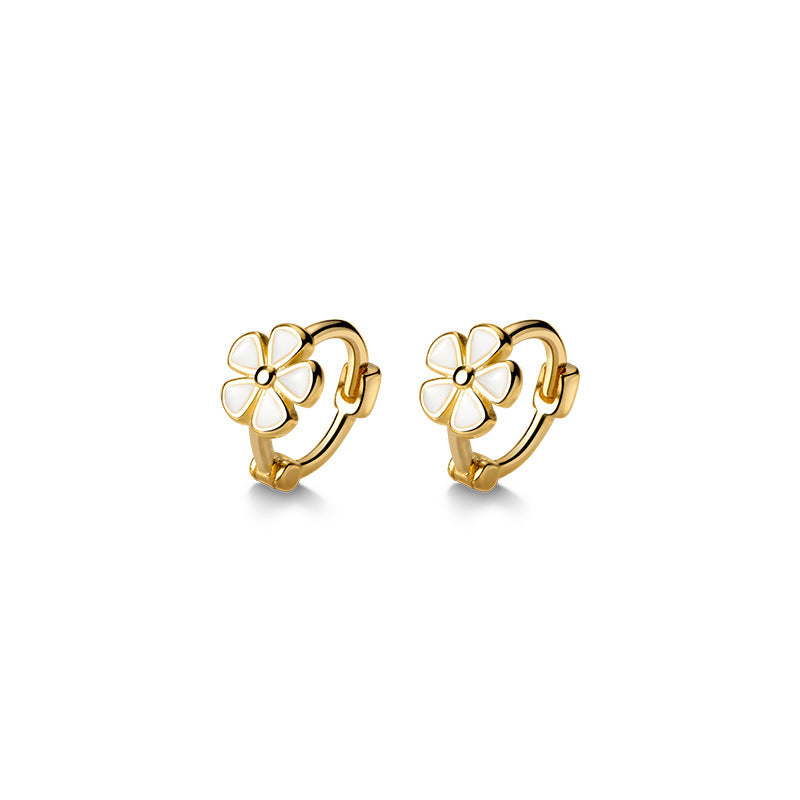 Five Petal Flower Epoxy White Clips Small Earrings