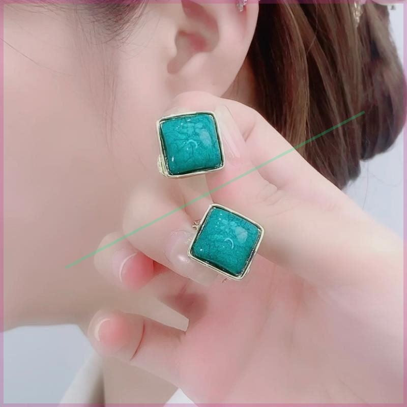 Women's Geometric Square Ear Design Trendy Navy Blue Earrings