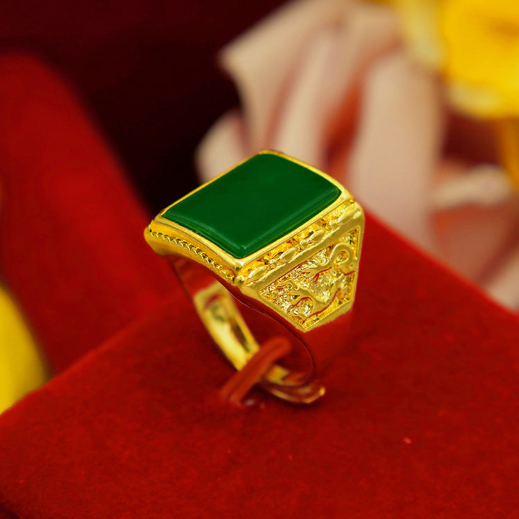 Men's Square Oval Man's Brass Gold-plated Inlaid Obsidian Ring
