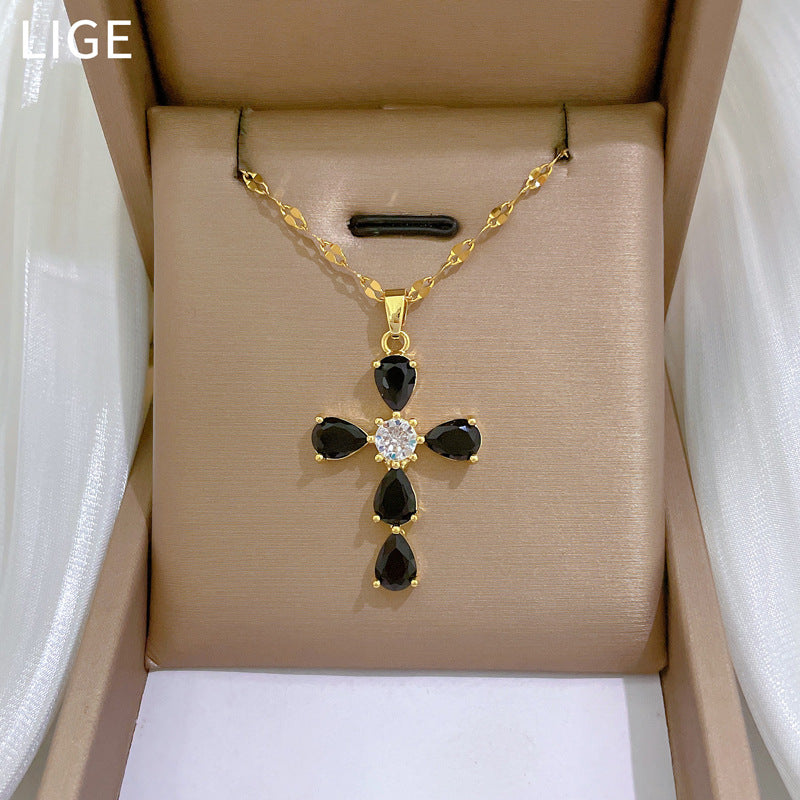 Women's Steel Cross Zircon Light Luxury Temperament Gorgeous Full Diamond Necklaces