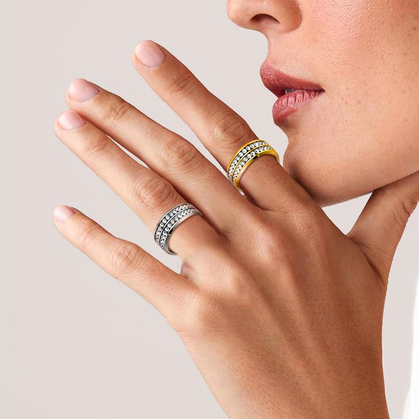 Titanium Steel Korean Double Row Diamond Full High-grade Ring
