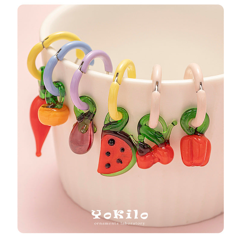 Stainless Steel Clip Cute Dopamine Dripping Oil Niche Fruit Handmade Ear Buckle