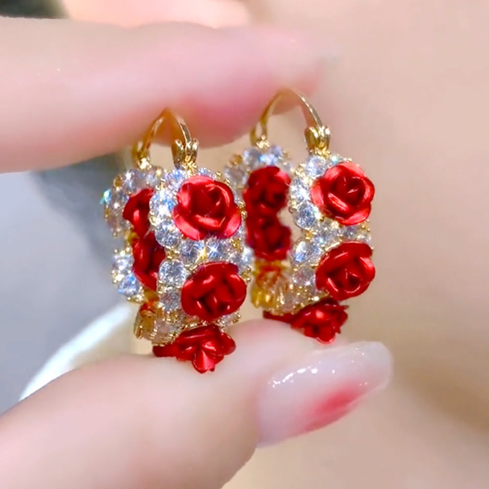 Red Rose Ear Clip Romantic Aura Earrings