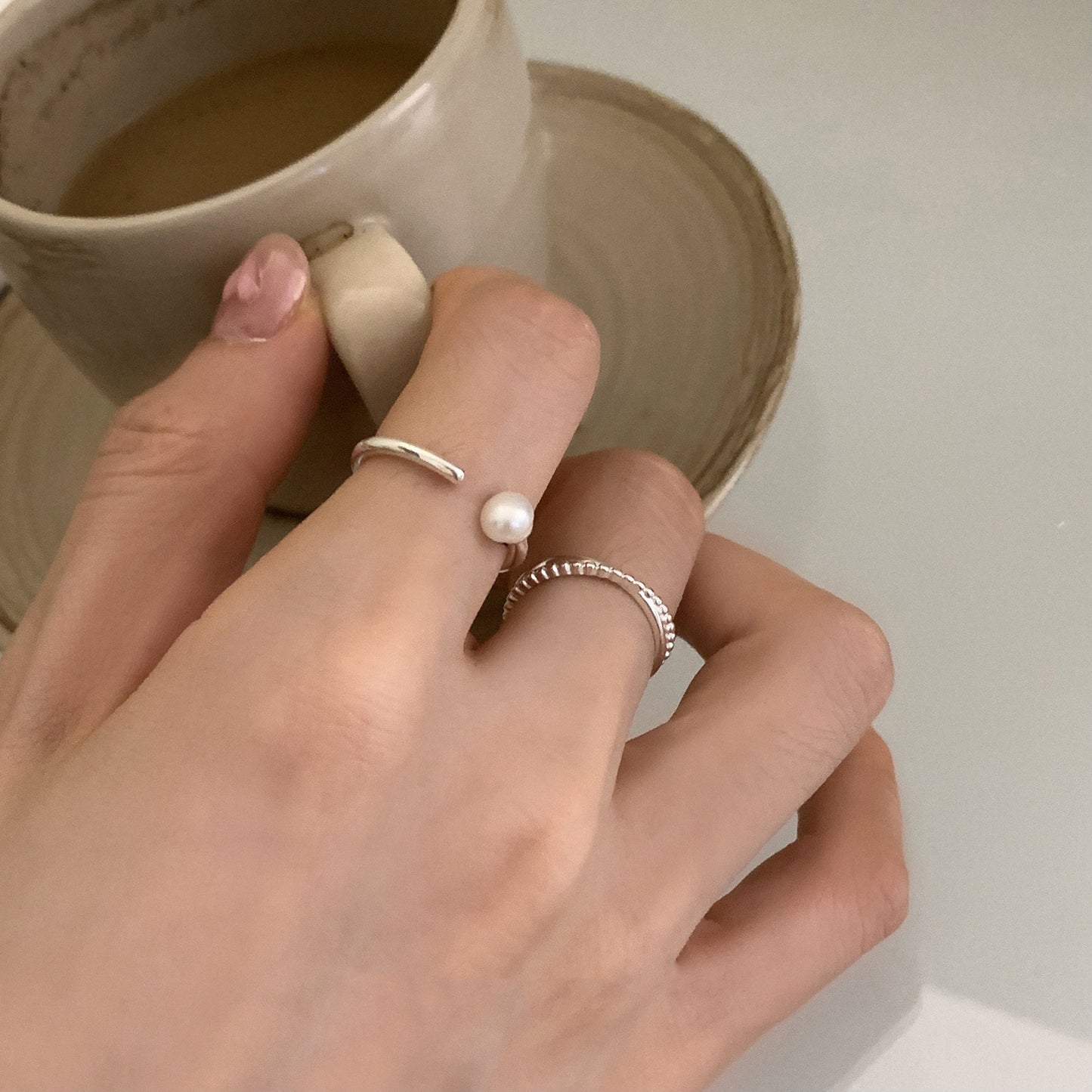 Minimalist Pearl Opening Thin Female Fashion Design Sense Simple Rings