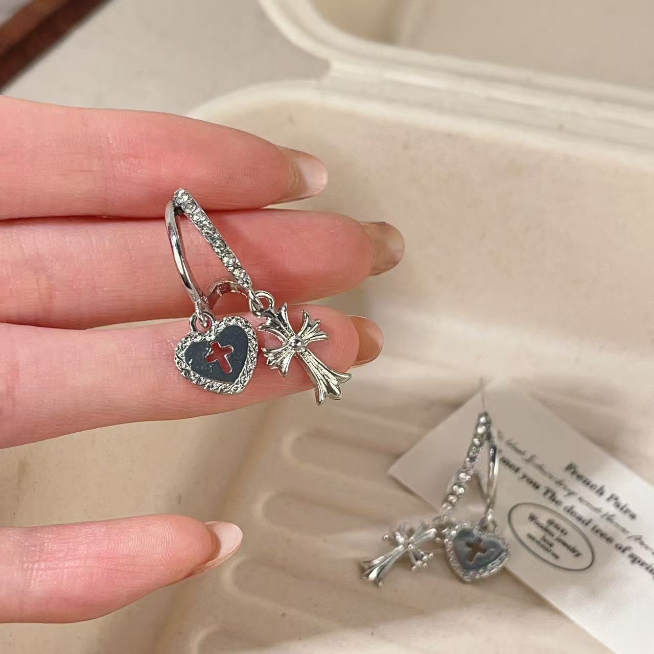 Women's Sweet Cool Diamond Lovely Cross High-grade Cold Style Personality Earrings