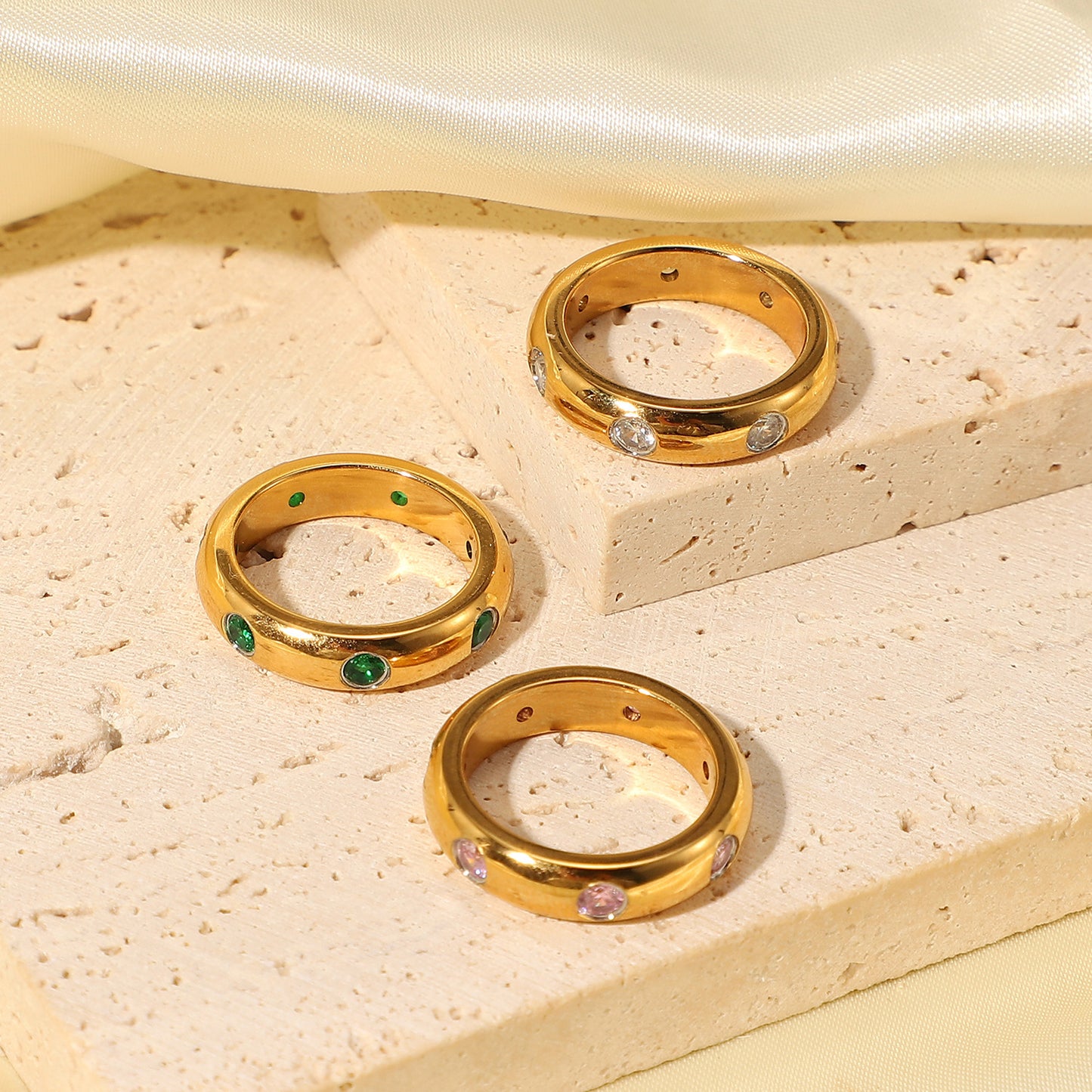 Gold Stainless Steel Vintage Zircon Index Finger Ring