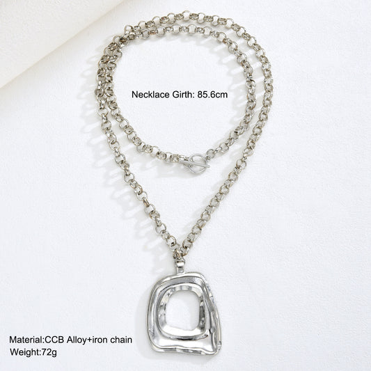 Design Irregular Geometric Exaggerated Single Bar Around Two Circles Necklace