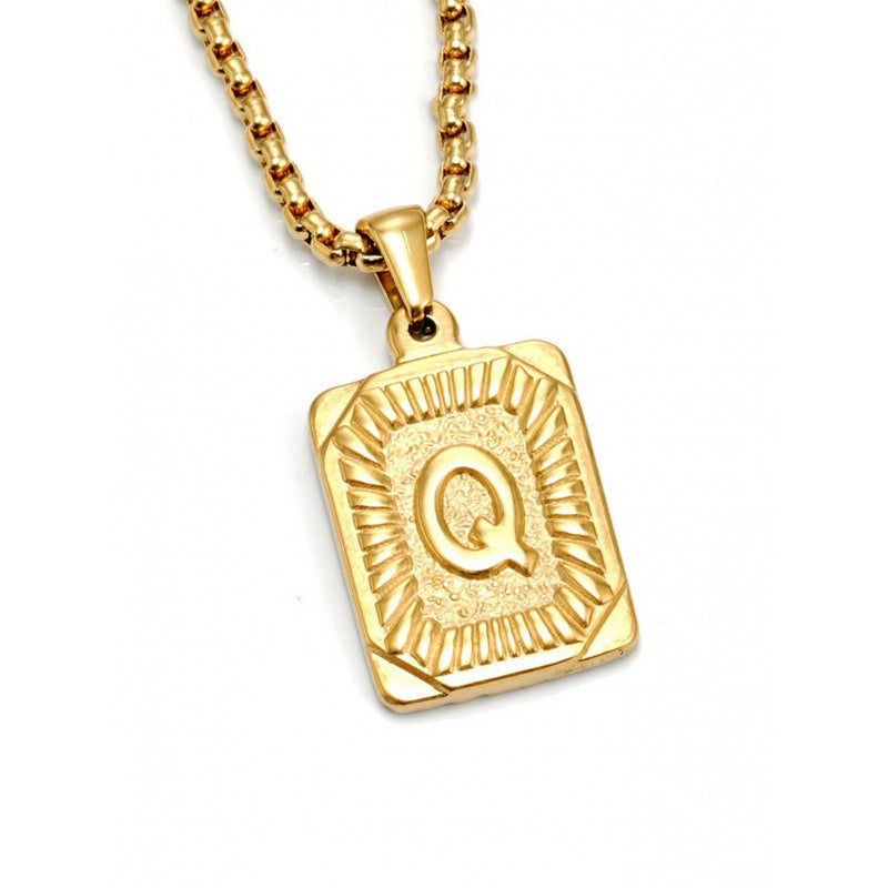 Men's Gold Square Double-sided English Letter Titanium Necklaces