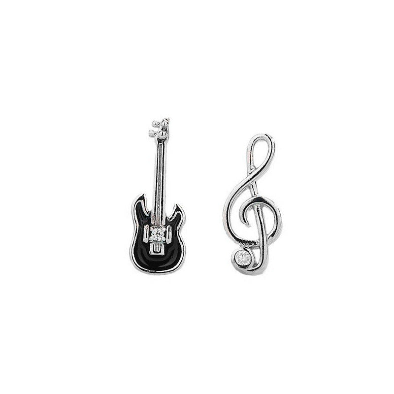 Women's Small Single Diamond Asymmetric Violin Musical Stud Earrings