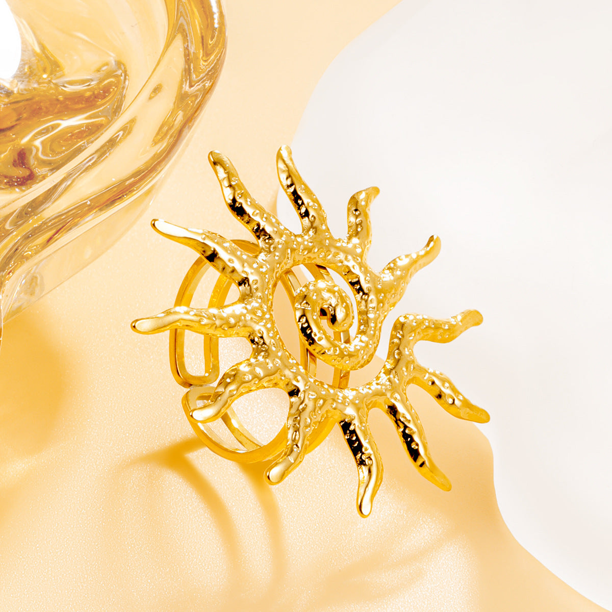 Retro Hollow Spiral Sunflower Personality Flash Big Sun Stainless Steel Rings