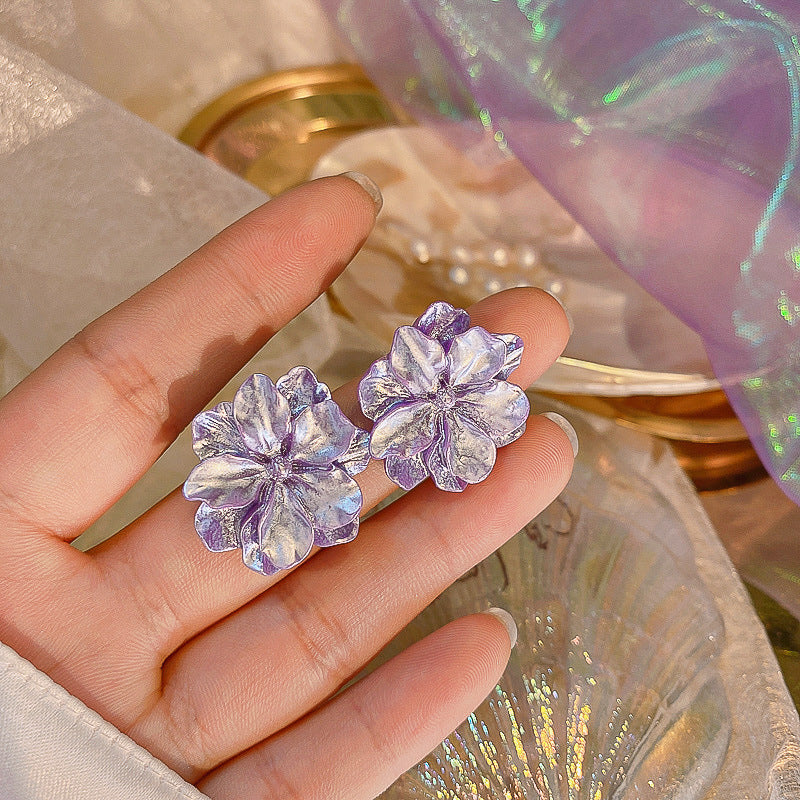 Women's Needle Fabric Purple Flower Tassel Light Luxury High-grade Temperament Fashionable Earrings