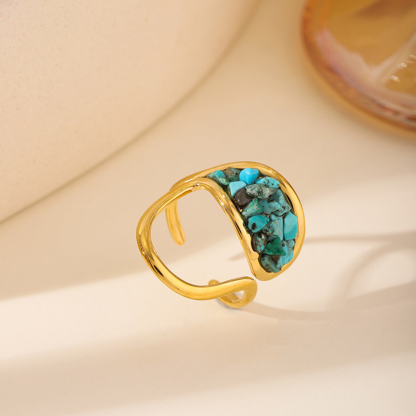 Stone Geometric Stainless Steel Gold Plated Simple Ring