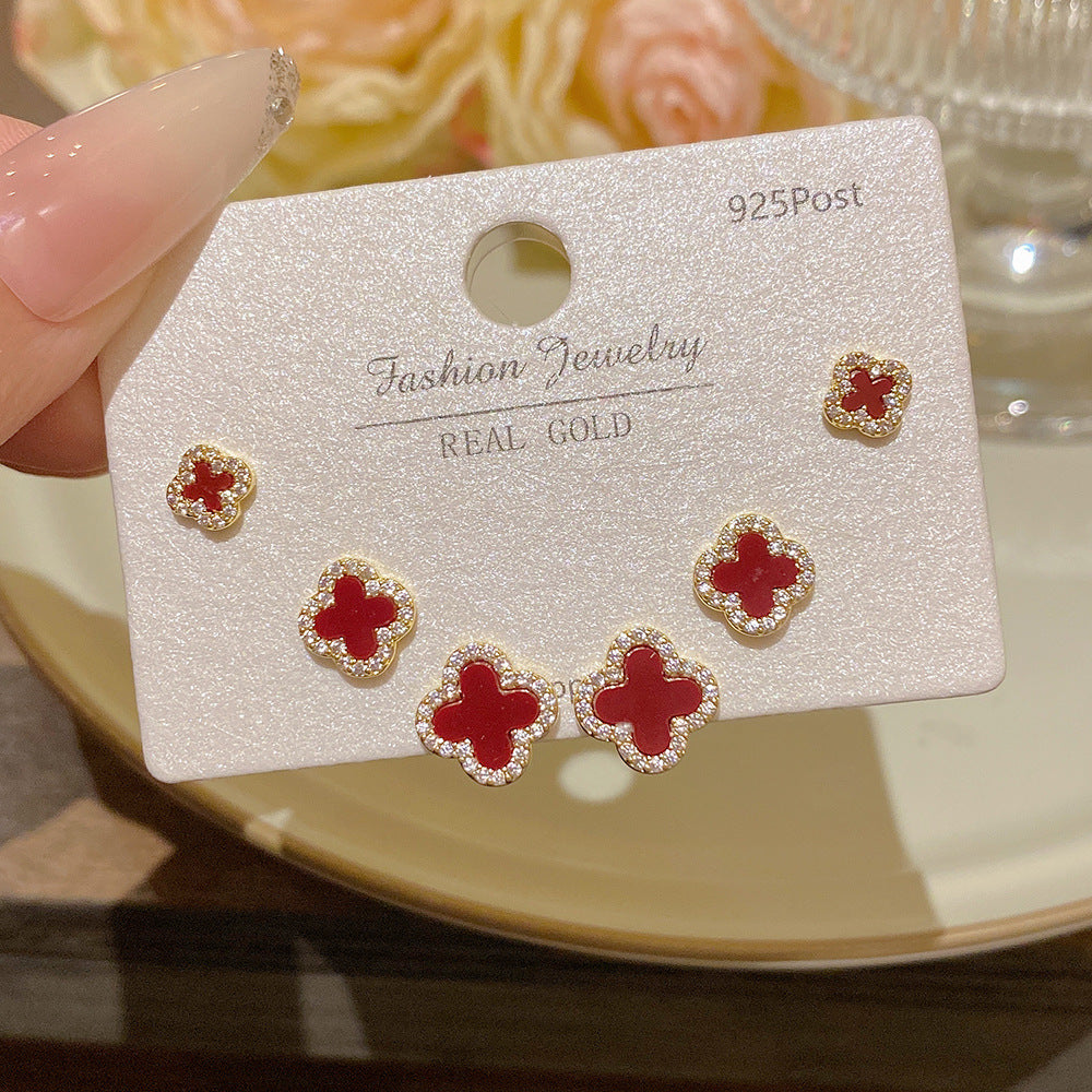 Women's Needle One Card Three Pairs Earings Small Delicate Summer High-grade Stud Earrings