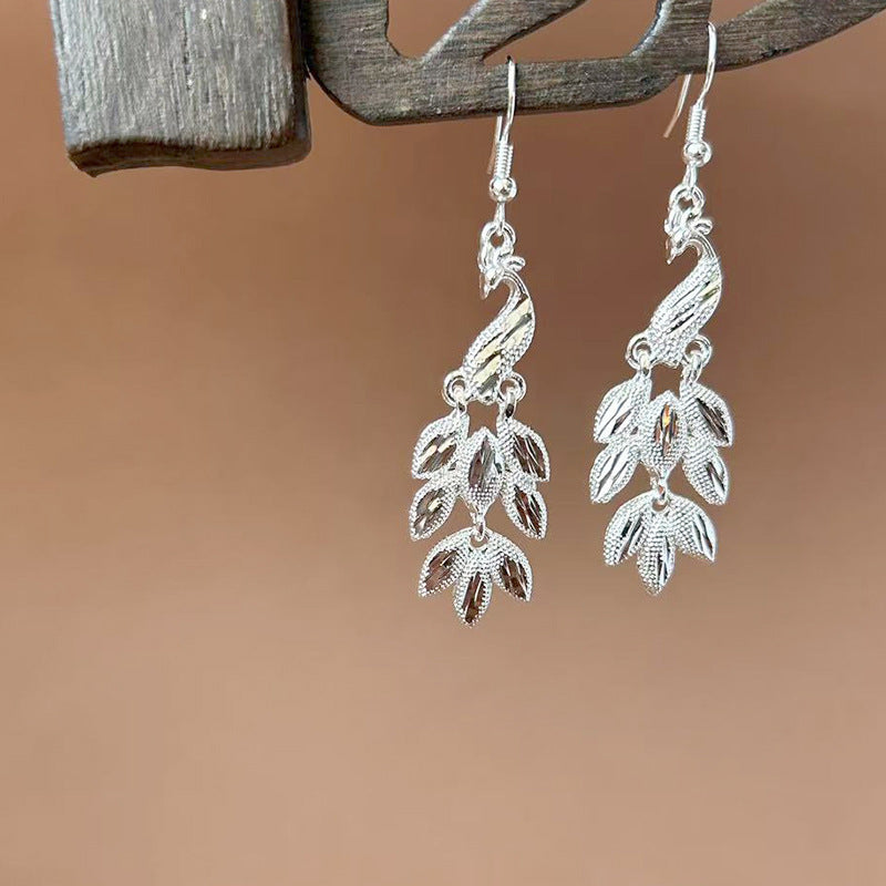 Sier Ethnic Style Peacock Retro Ear Hook Vintage Scenic Spot Earrings