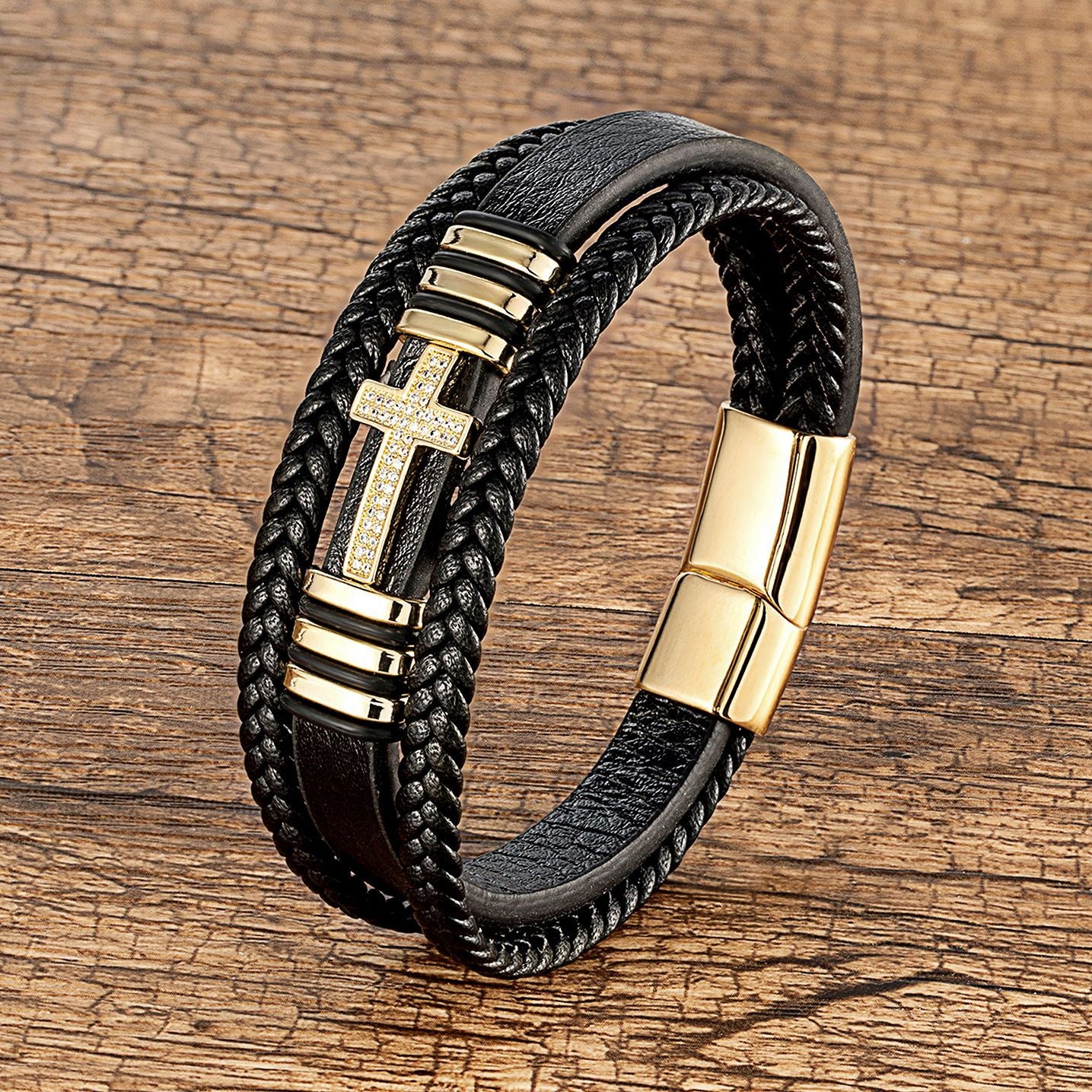 Women's & Men's Metal Cross Leather Vintage Inlaid Zircon Ethnic Bracelets