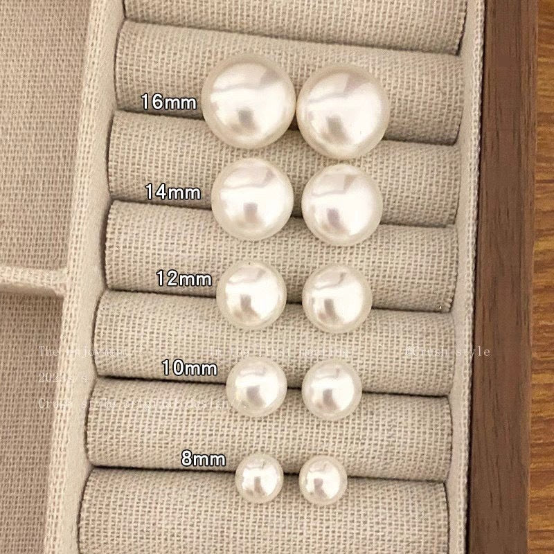 Women's Retro Hepburn Sier Needle Large Pearl Elegant French Round For Stud Earrings