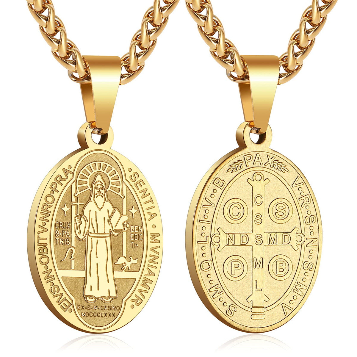 Women's & Men's Double-sided Portrait Medal Cross Stainless Steel Necklaces