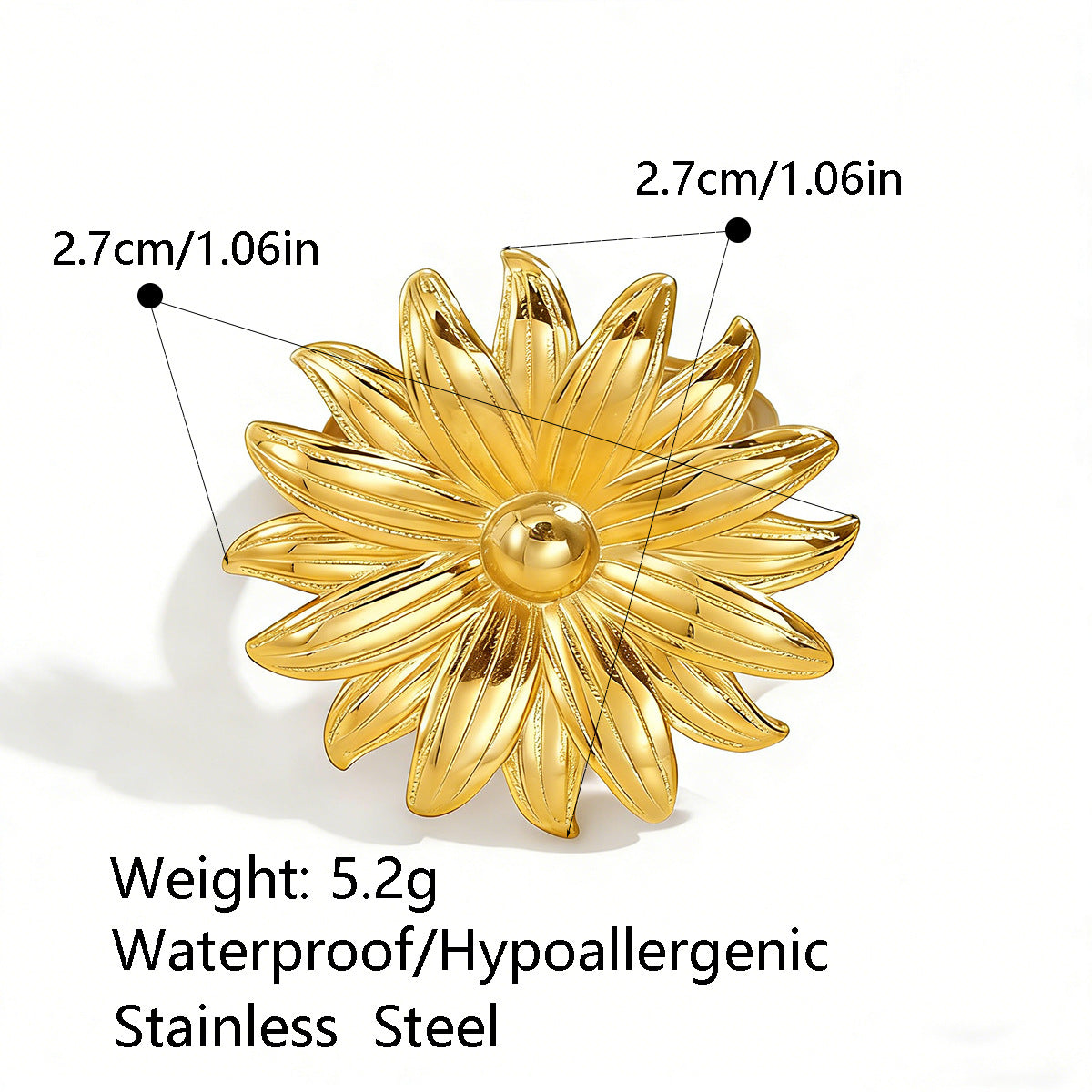Women's Daisy Open Stainless Steel Sunflower Titanium Ring