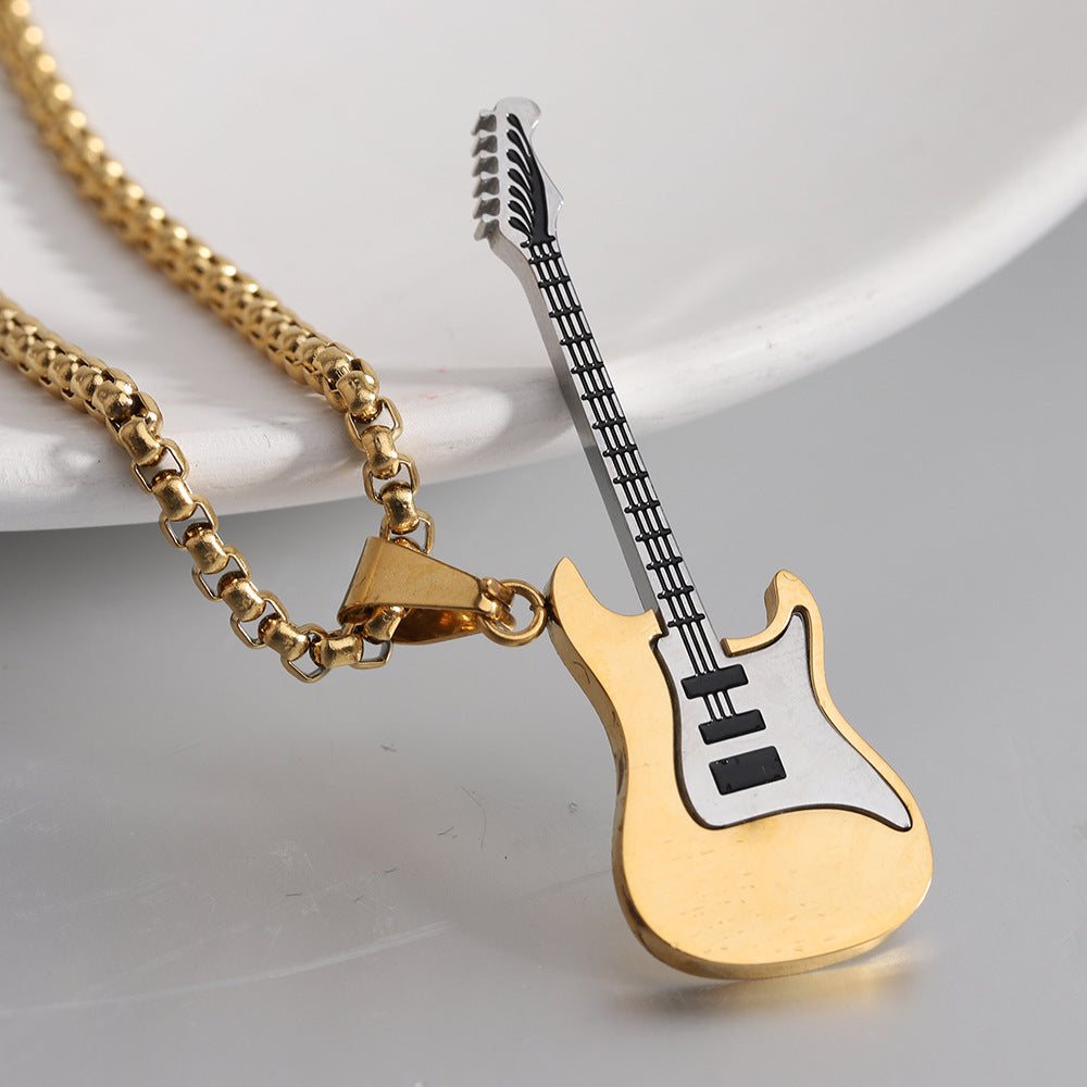 Personality Fashion Stainless Steel Guitar Street Necklaces