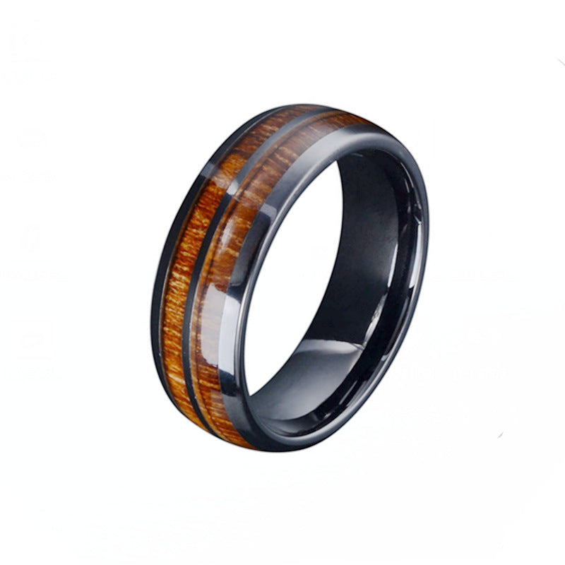 Men's Steel Retro Style Wood Grain Dripping Rings