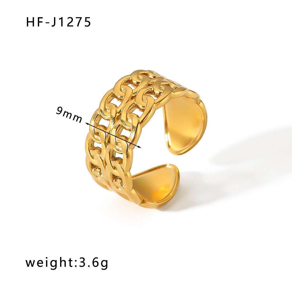 Minority Design Irregular Oil Pressure Gold Titanium Steel Open Female Rings