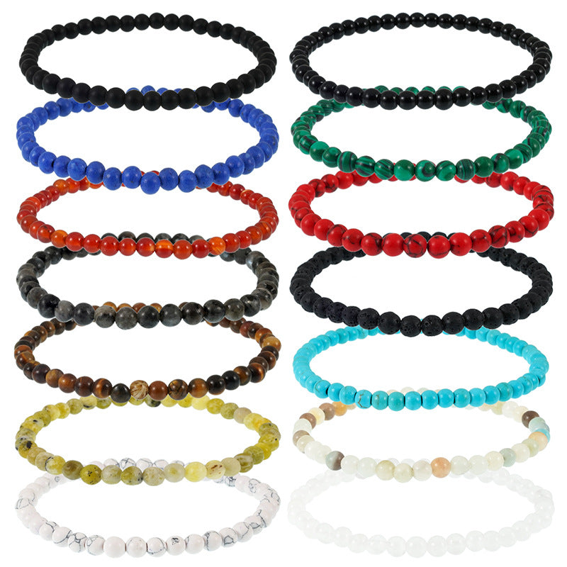 Stone Volcanic Rock Turquoise Malachite Agate Bracelet