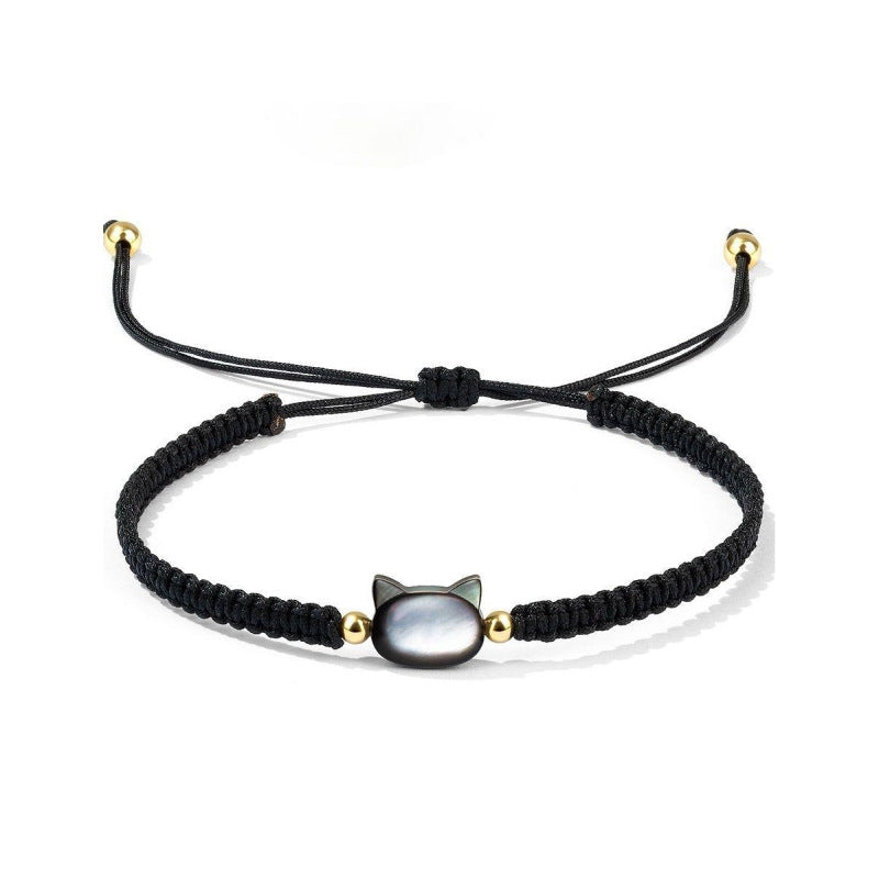 Simple Black White Shell Cat Woven Wrist Bracelets