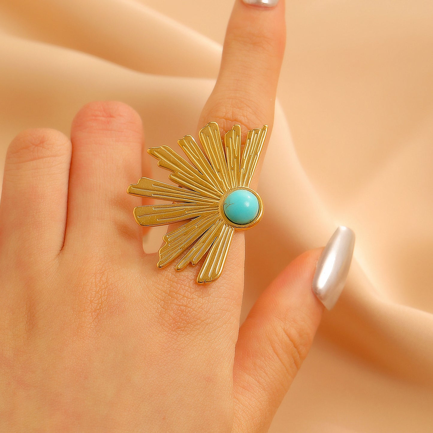 Steel Flower Leaf Female Exaggerated Personalized Hollow Ring