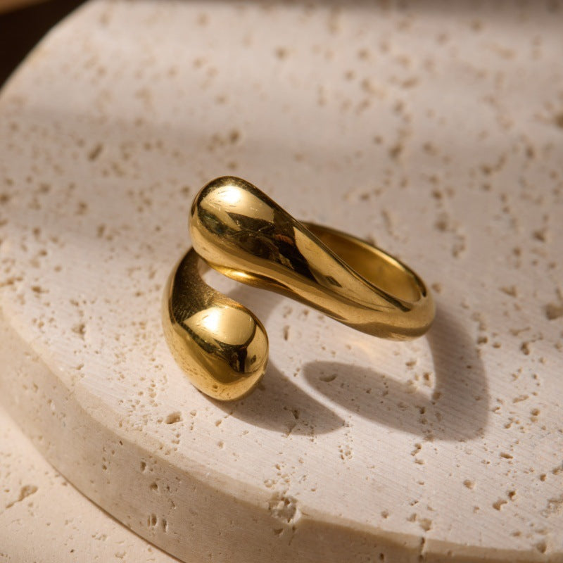 Women's French Minimalist Glossy Water Drop Open Gold-plated Niche Ring