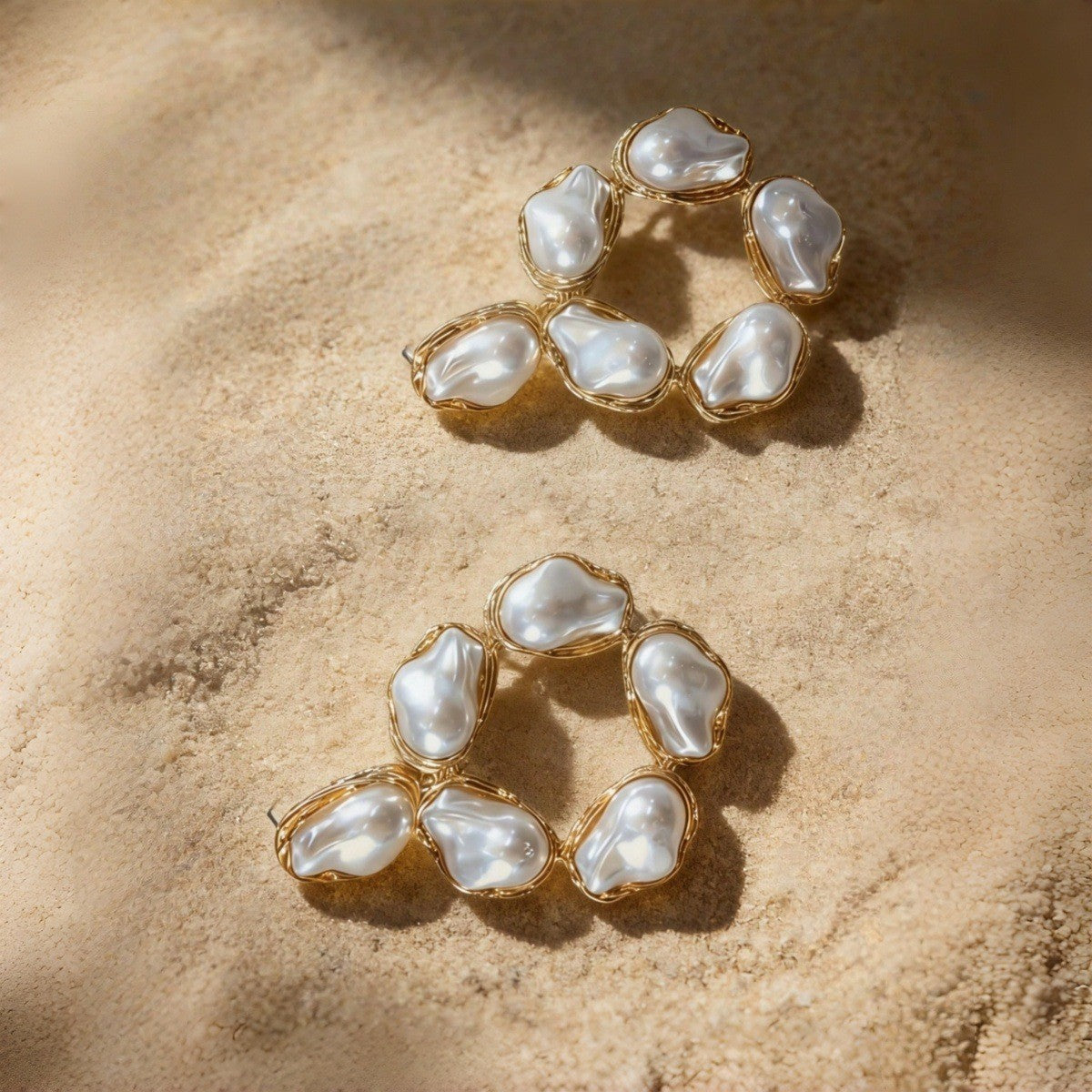 Exaggerated Shaped Pearl Turquoise Large Vacation Style Niche Design Retro Earrings