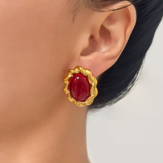 Gold Retro Bright Gem Elegant Lace Earrings