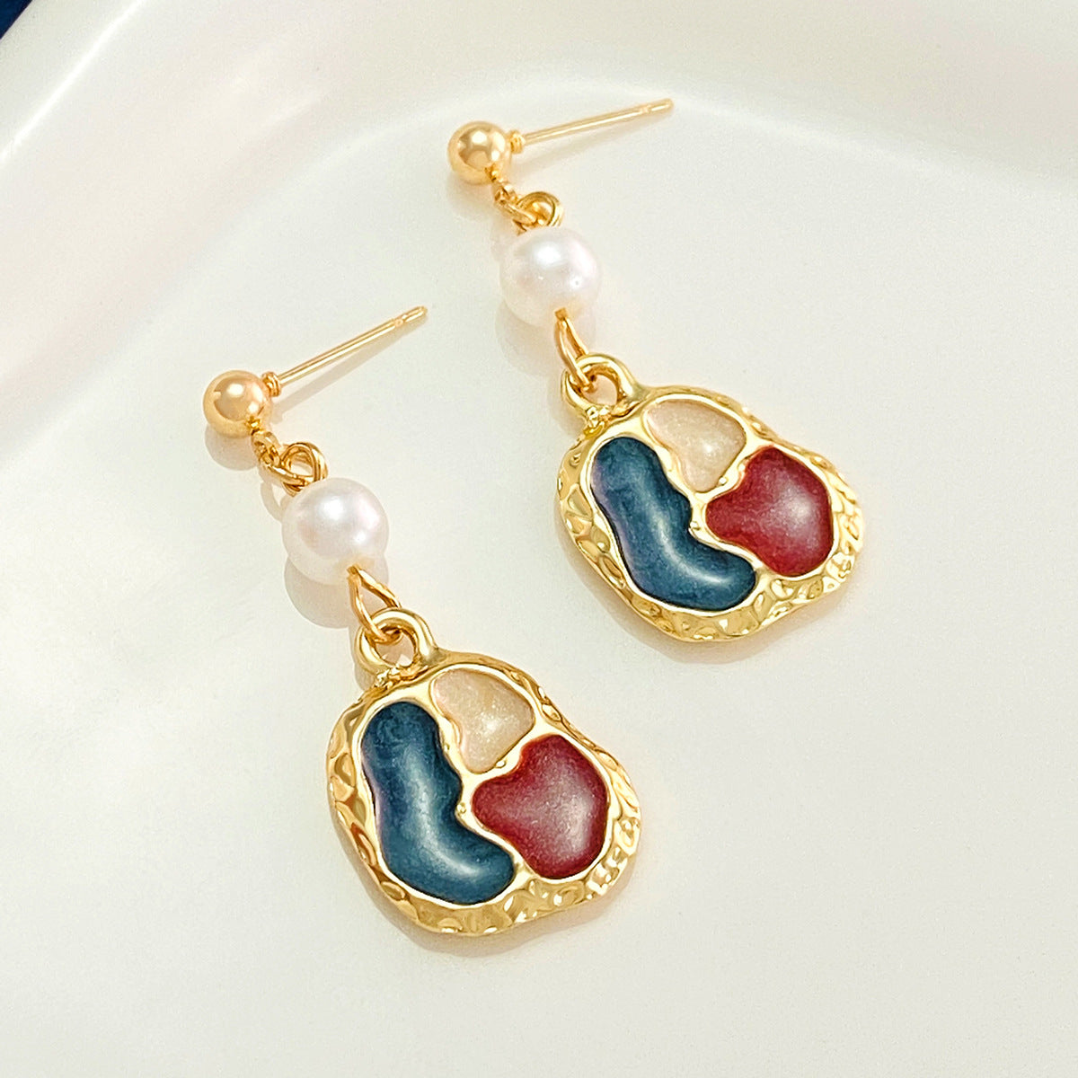 Irregular Color Matching Pearl French Entry Earrings