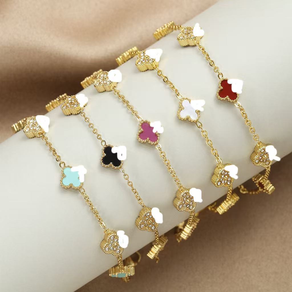 Four-leaf Clover With Diamond Real Gold Bracelets