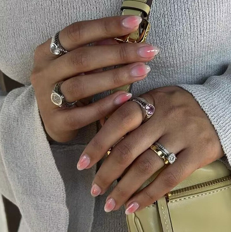 Peach Heart Zircon Bread Titanium Steel Gold Ring