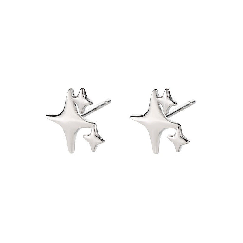 Three Four Stars Ear Street Style Cool Handsome Trendy Cross Stud Earrings