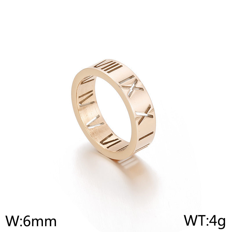 Women's Ornament Titanium Steel Hollow Roman Numerals Rings