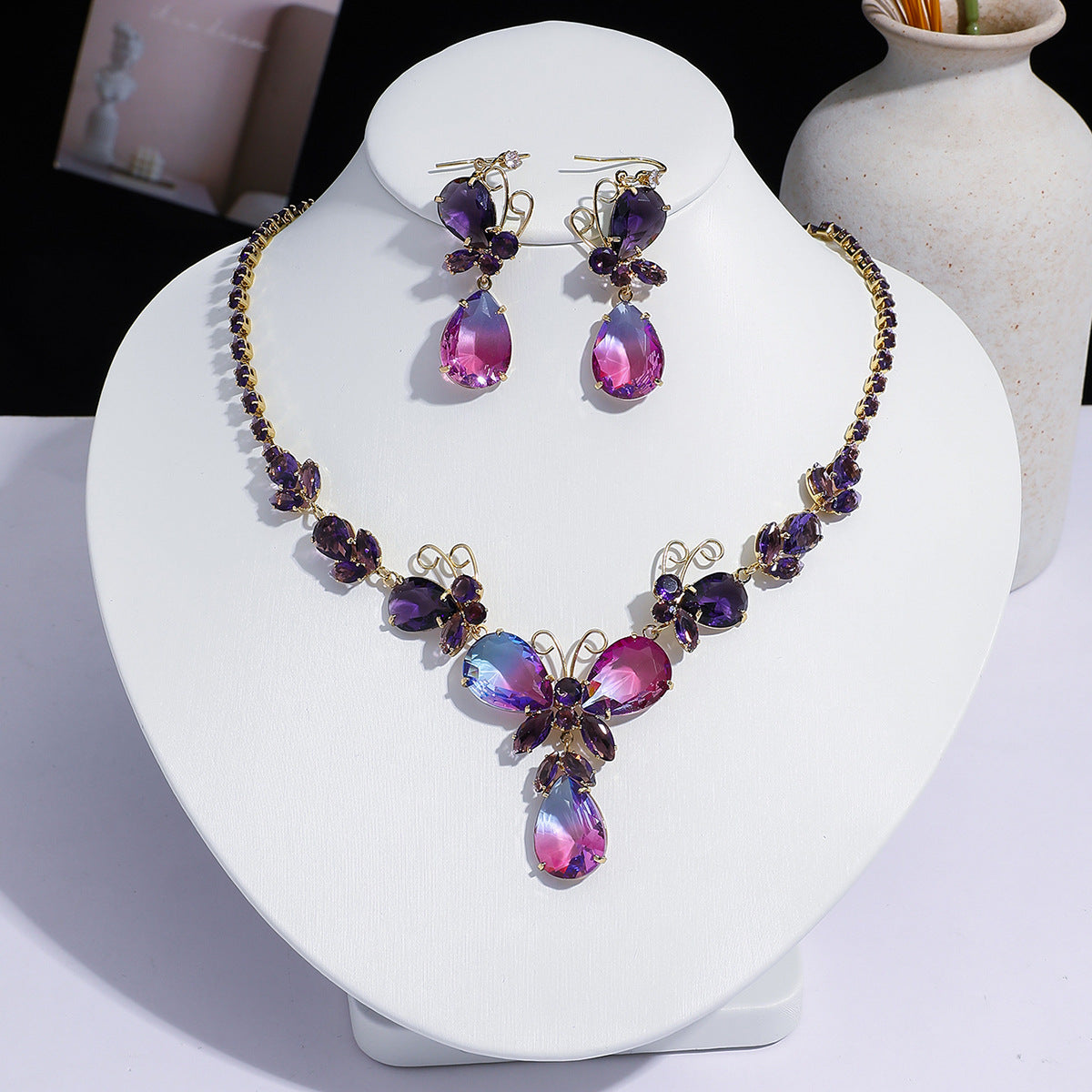Fashion Trend Zircon Green Butterfly Tassel Necklace