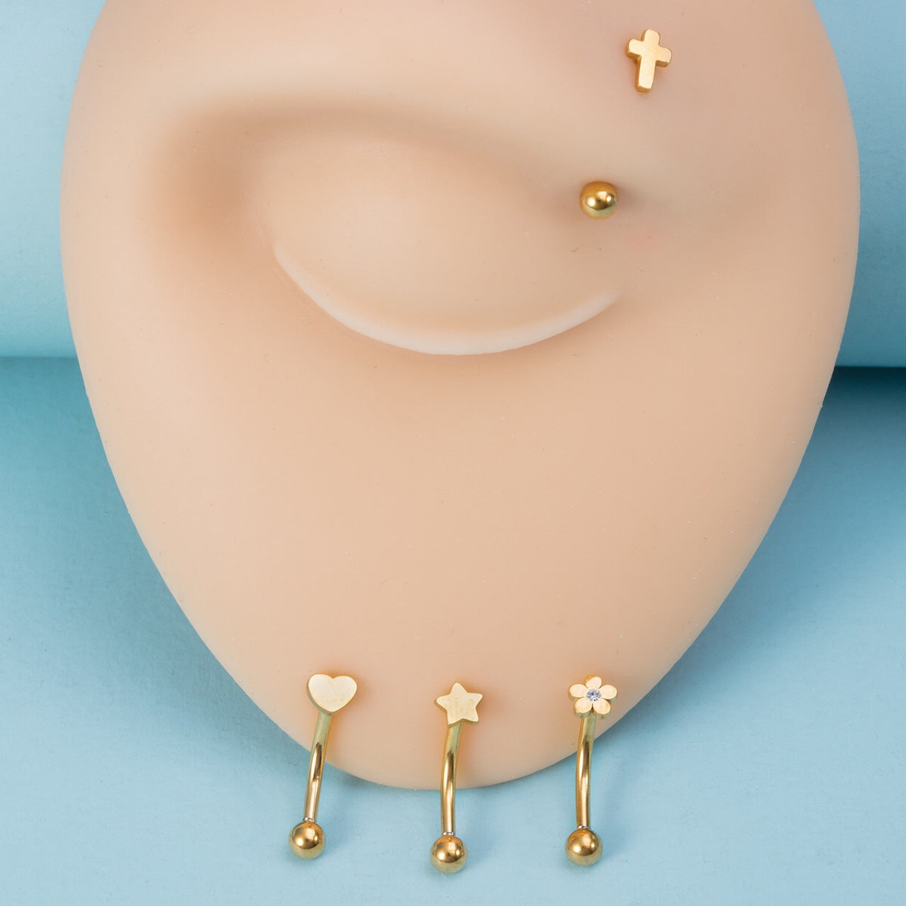 Simple Stainless Steel Rod Eyebrow Piercing Star Stud Earrings