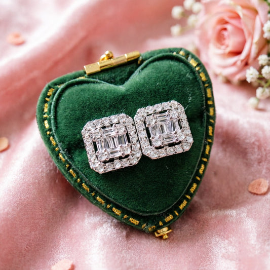 Square Sugar Diamond Zircon Exquisite Valentine's Stud Earrings