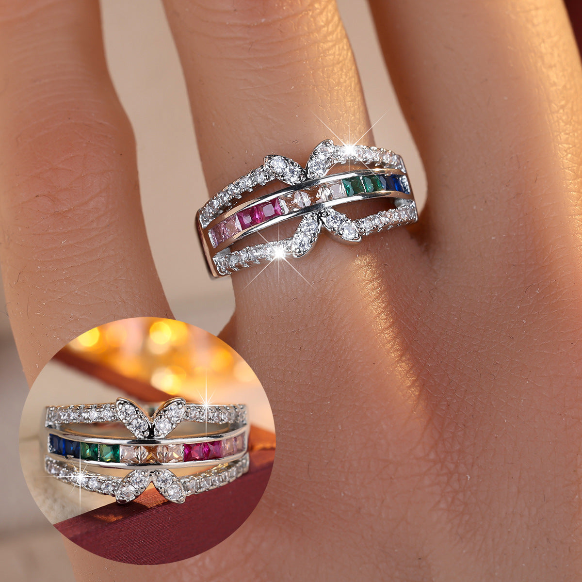 Exquisite Fashion Classic Inlaid Color Zircon Korean Rings