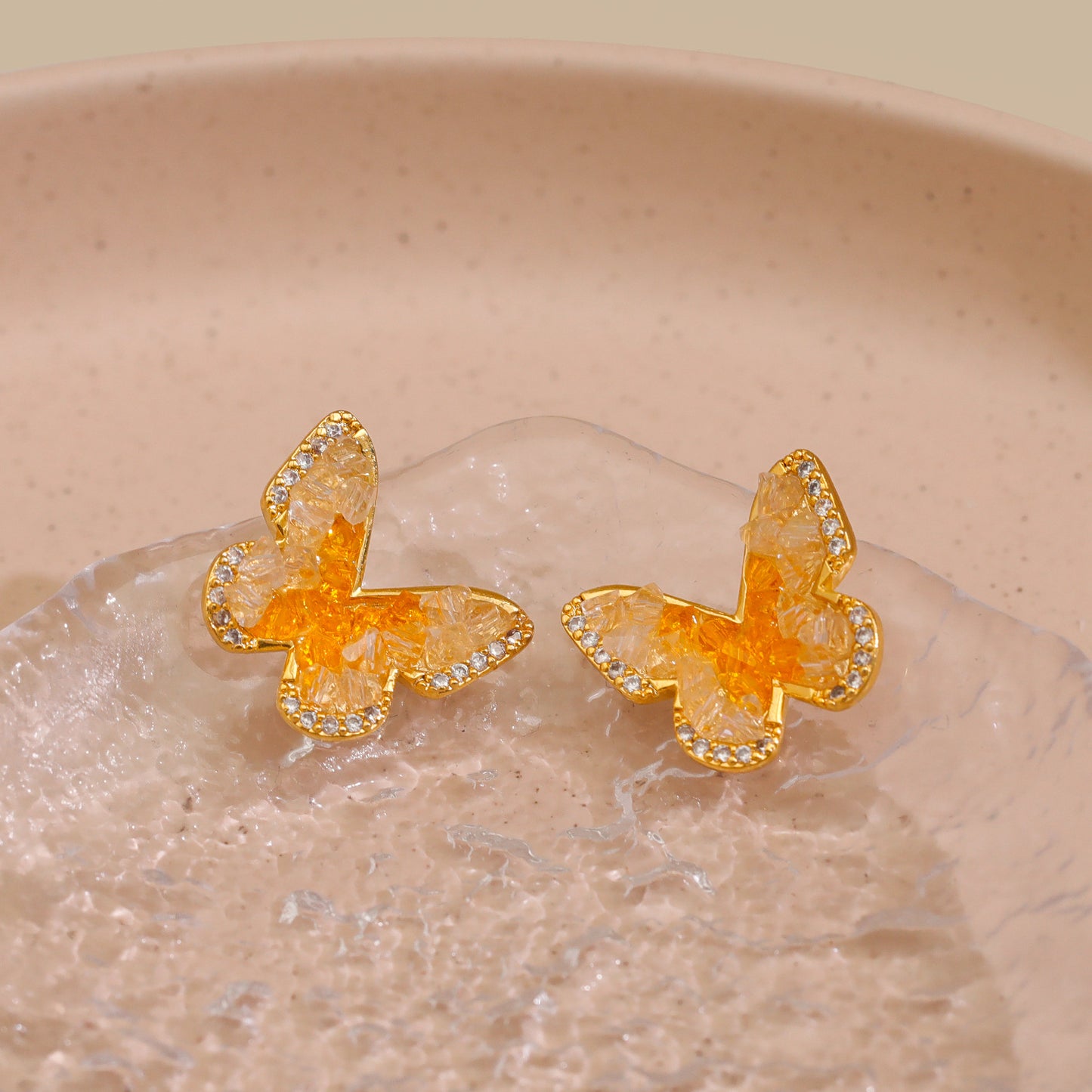Fresh Sweet Mori Butterfly Fairy Gradient Crystal Earrings