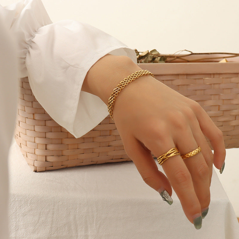 Women's Cool Strap Geometric Titanium Steel Gold Plated Bracelet