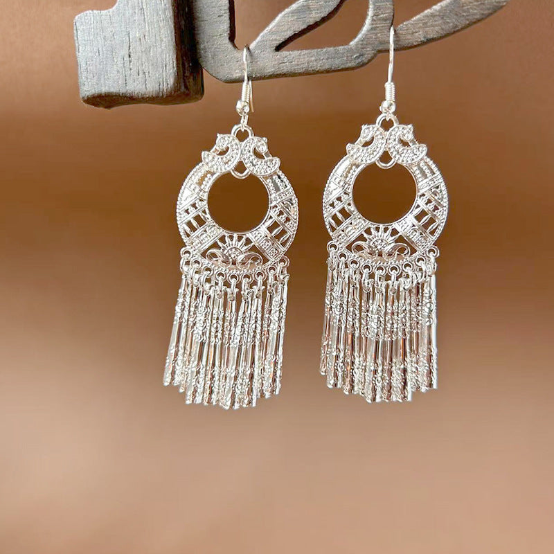 Sier Ethnic Style Peacock Retro Ear Hook Vintage Scenic Spot Earrings