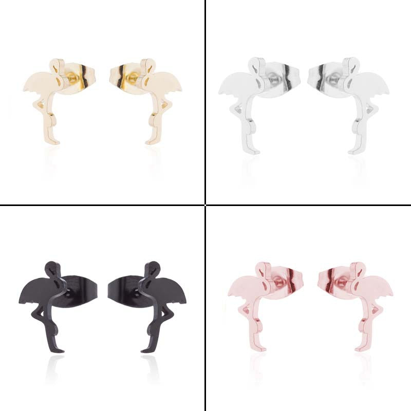 Trendy Stainless Steel Animal Fresh Red-crowned Crane Stud Earrings