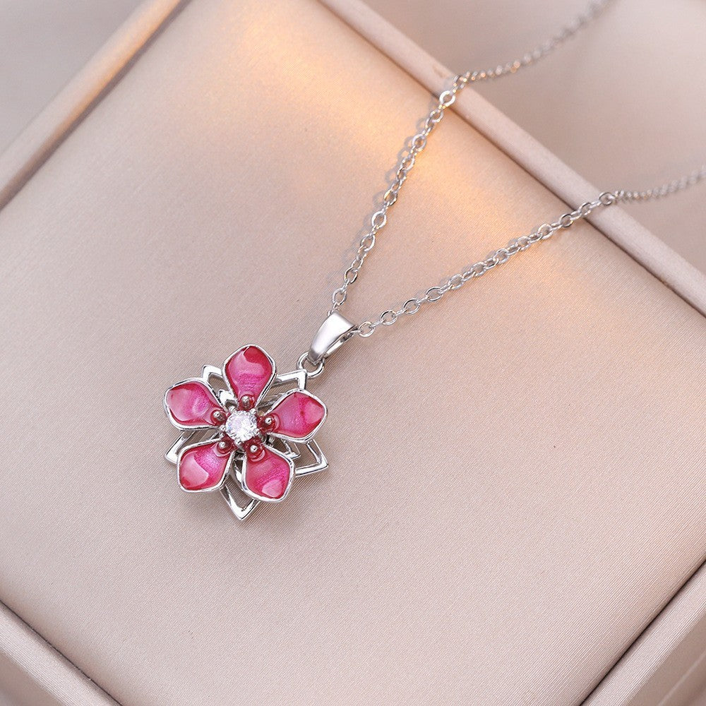 Female Minority Fashion Design Rotating Bauhinia Zircon Flower Necklace