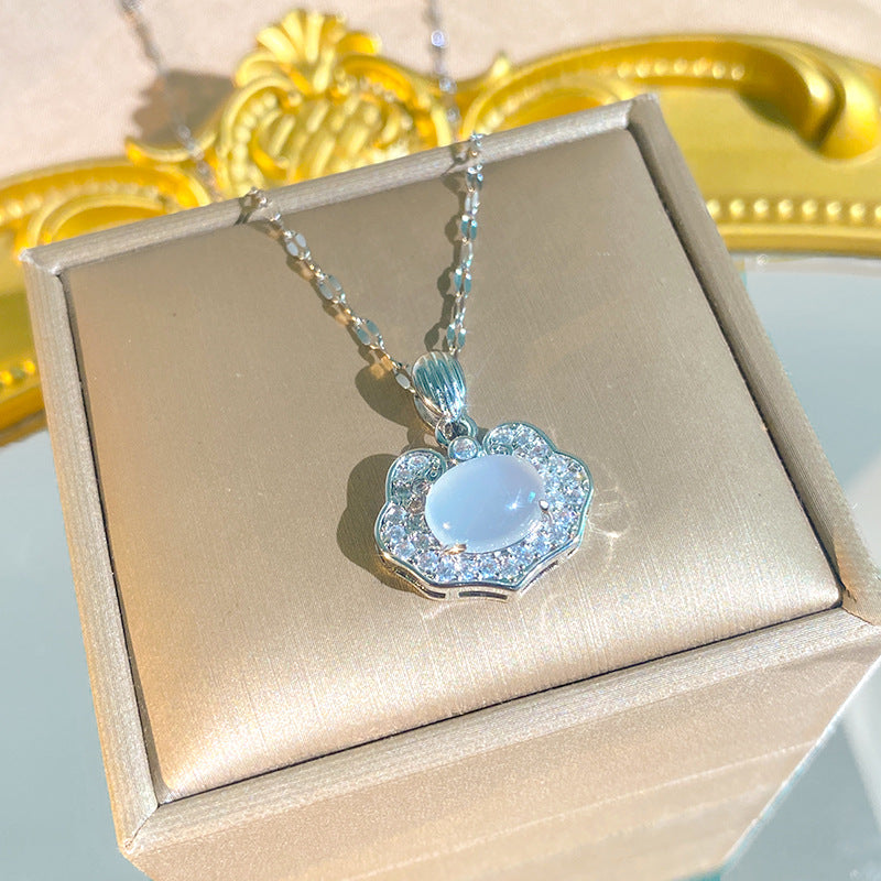 Women's Diamond Imitation Chalcedony Series Titanium Steel Exquisite High-grade Tassel Gourd Necklace