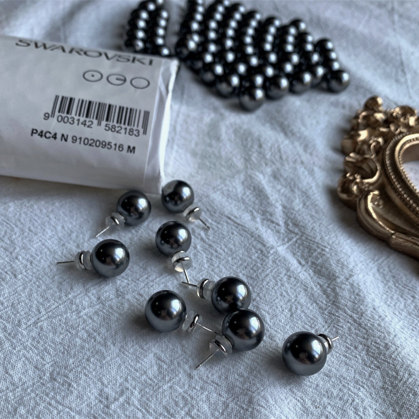Sterling Sier Black Pearl Vintage Artificial Perfect Circle Strong Light Earrings