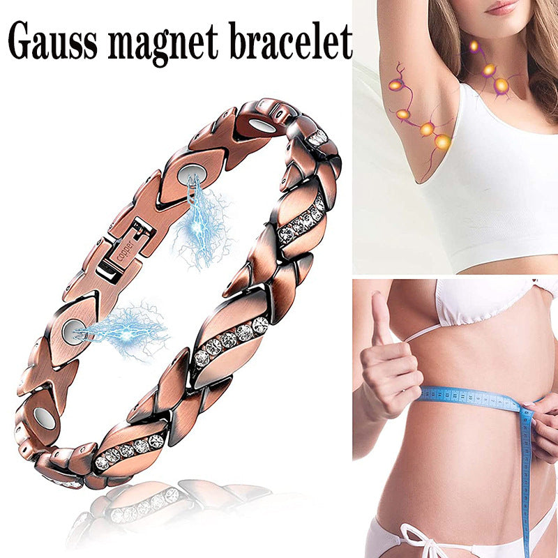 Red Copper Diamond Strong Magnetic Leaf Bracelets