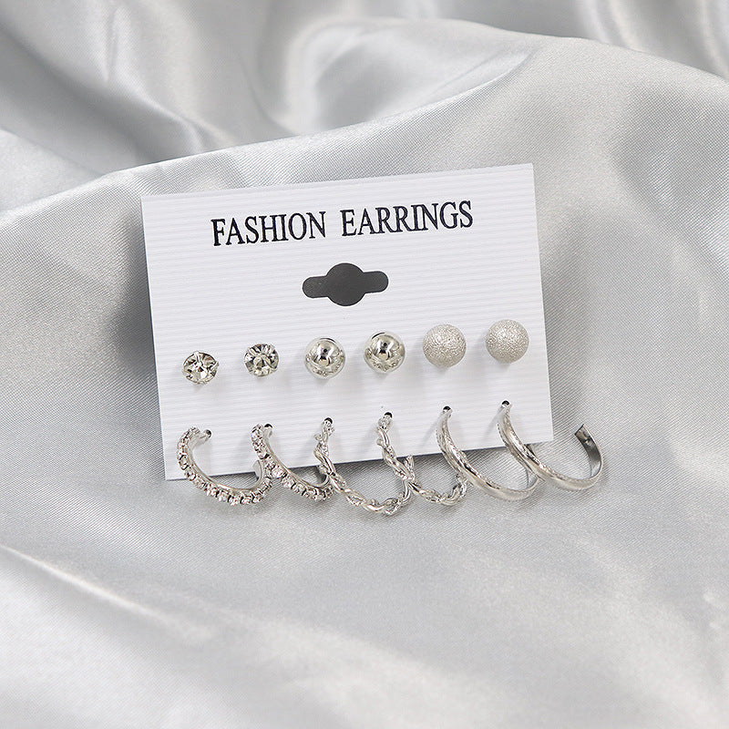 Graceful Pearl Large Circle Metal Pairs Rings